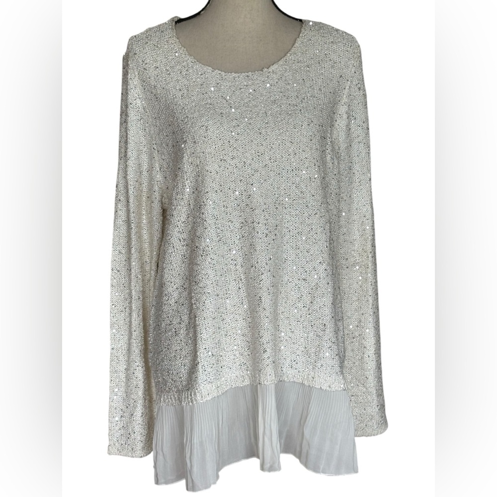 Alfani Silver Sequin Asymmetrical Long Sleeve Blouse